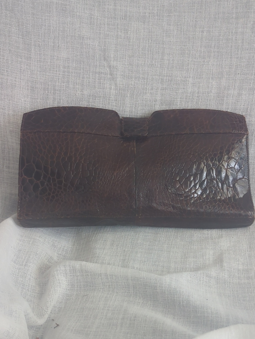 Women's Dark Brown Croc-Embossed Leather Clutch Wristlet